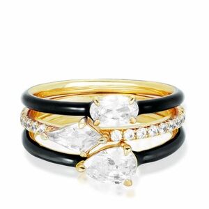 Melinda Maria Black Licorice Enamel Ring Set Size 6